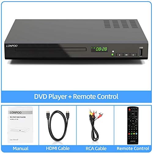 HD Blu-Ray Disc Player for TV with HDMI and AV Cables, 1080P, Built-in PAL NTSC, Coaxial Output, USB Input 5