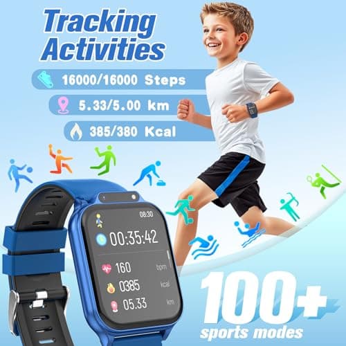 Smart Watch for Kids 1.85" with Fitness Tracker, Sleep Monitor, 22/100+ Sport Modes, DIY Dial, IP68 Waterproof, Step Counter, Heart Rate, Camera, with/Without APP, Gift for 3-12 Years Old Boys Girls 4