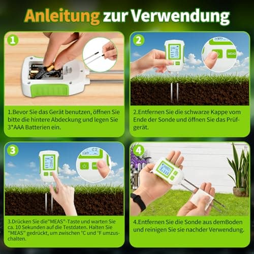 Heemol PH Meter 5 in 1, Multifunctional Soil Tester for Fertility, PH, Humidity, Temperature, Light, High Precision Soil Meter for Gardens, Plants and Indoor Plants - Green 5