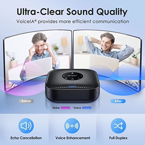 EMEET Conference Speakerphone M0 Plus, 4 AI Mics 360° Voice Pickup, Noise Reduction, USB C Speaker, Bluetooth Conference Speaker for 8 People w/Daisy Chain for 16 Compatible with Leading Software 3