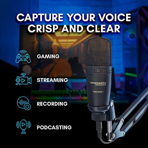 Marantz Professional Pod Pack 1 USB Condenser Microphone Kit for Gaming, Streaming and Podcasting with Built-In Audio Interface, Adjustable Boom Arm and Desk Clamp, Plug-and-Play 2