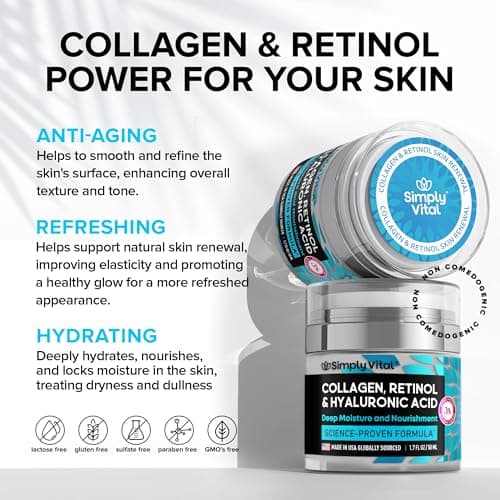 SimplyVital Collagen, Retinol & Hyaluronic Acid Cream - Anti-Aging Face Moisturizer for Face, Firming Skin Care Neck & Décolleté - Made in USA, Daily Moisturizer Face Cream Day & Night - 1.7 fl.oz. 3