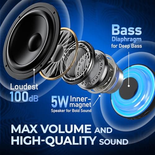 Bluetooth Speaker, Stocking Stuffers for Teens, White Elephant Gifts for Adults Men Women, Loudspeaker with Bass Diaphragm, 5W Internal-Magnet Speaker, 7H Playtime,TWS, RGB Light, TF Card Slot 5