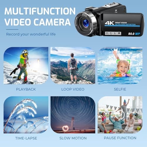 4K Video Camera Camcorder Ultra HD 80MP Vlogging Camera for YouTube 18X Digital Zoom Recorder IR Night Version 3.0" 270° IPS HD Screen With Handheld Stabilizer, Microphone, Remote Control, 32G SD Card 3