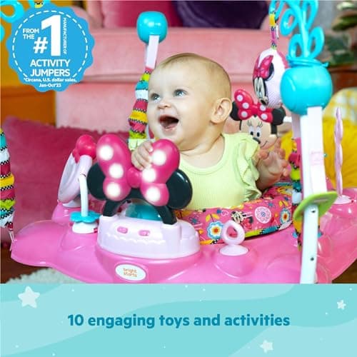 Bright Starts Disney Baby MINNIE MOUSE PeekABoo Baby Activity Center Jumper with 8 Toys, Lights & Sounds, 360-Degree Seat, 6-12 Months (Pink/Blue) 2