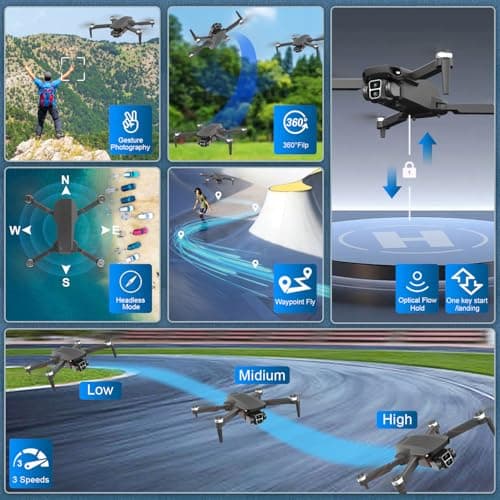 Drone with Camera for Adults 4K, Brushless Motor Drones for Kids Beginners, 60 Mins Flight, 130° Lens, FPV Foldable RC Quadcopter, Gesture Photography, Toys Gifts for Teen Boys Girls, Black 2