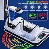 PS5/Slim/Pro Cooling Station with Controller Charging Station for Sony Console Playstation 5 Slim&Standard Disc/Digital Console, PS5 Pro Stand Cooler Accessories Incl Cooling Fan/3 USB Hubs 3