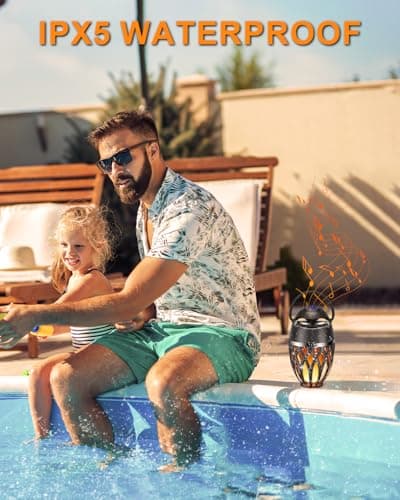 MOFOKEAY 2 Pack Outdoor Bluetooth Speakers,Wireless Speaker with LED Flame Speaker BT 5.0,Waterproof Torch Lantern for Patio Pool Party,Gifts for Women Men 4