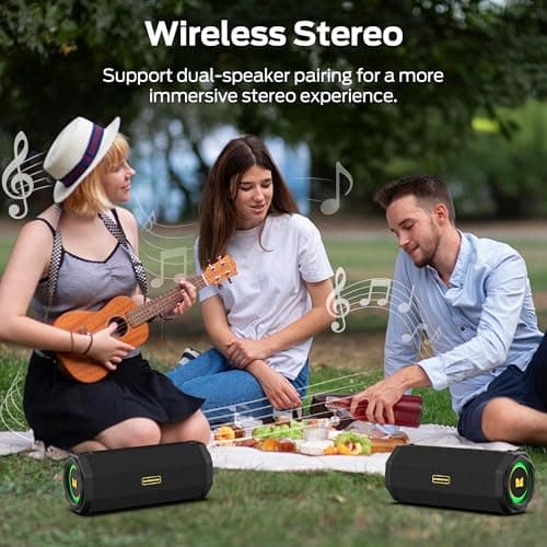 Monster Speaker S200 Wireless Portable Bluetooth Speaker, 24H Playtime, IPX6 Waterproof, 50W Stereo Sound, Bluetooth 5.4, Dual Bass Speakers, Perfect for Home, Parties, and Travel.Black 4