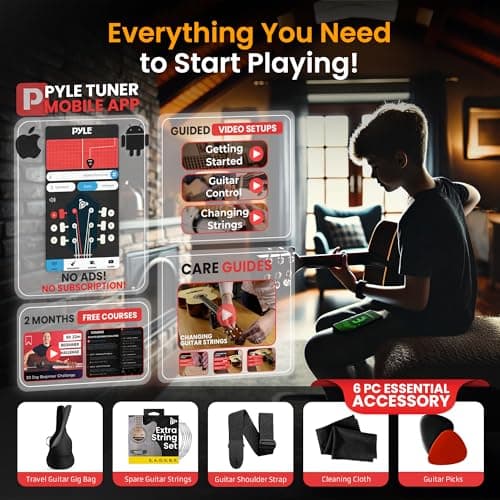 Pyle Acoustic Guitar Kit, 3/4 Junior Size All Wood Steel String Instrument for Beginner Kids, Adults, 36" Dusk Gray Matte 2