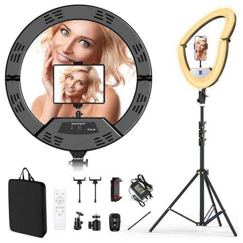 AURIANI 22" Large Ring Light with Stand,Foldable LED Big Ring Light Tripod for iPhone Phone Ipad, 75" Tall Tripod Touch Screen,Wireless Remote for Live Stream,YouTube,TikTok Video Shooting
