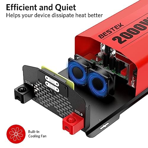 BESTEK 2000 Watt Pure Sine Wave Power Inverter 12V DC to 110V/120V AC Converter for Home, RV, Truck, Off-Grid Solar Power 3 AC Outlets Car Inverter with One 2 USB Port Type-C with Remote Control 4