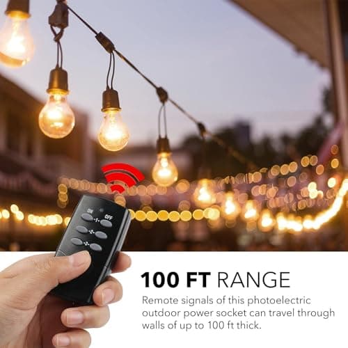 HBN Outdoor Indoor Wireless Remote Control 3-Prong Outlet Weatherproof Heavy Duty 15 A Compact 1 Remote 3 Outlets with Remote 6-inch Cord 100ft Range ETL Listed (Battery Included) 4