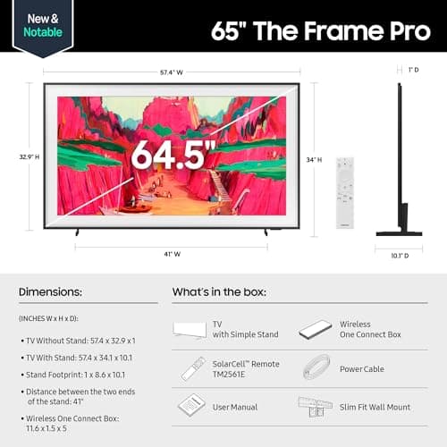Samsung 65-Inch Class The Frame Pro LS03FW 4K Neo QLED Mini LED Smart TV (2025 Model) Slim Fit Wall Mount, Modern Frame Design, Wireless One Connect, NQ4 AI Gen3 Processor, Art Mode, Alexa Built-in 2