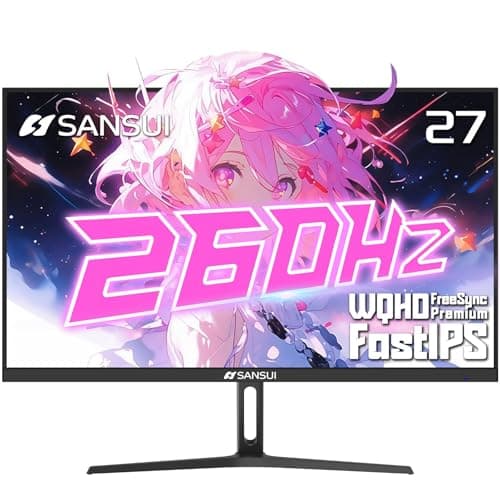 SANSUI Gaming Monitor 27" 1440p 260hz/240hz WQHD 2K - Fast IPS 1ms FreeSync Premium 丨DCI-P3 98% 丨sRGB130% 丨HDR10 丨2×DisplayPort 1.4丨2×HDMI2.0 PC Gaming Monitor with Crosshair
