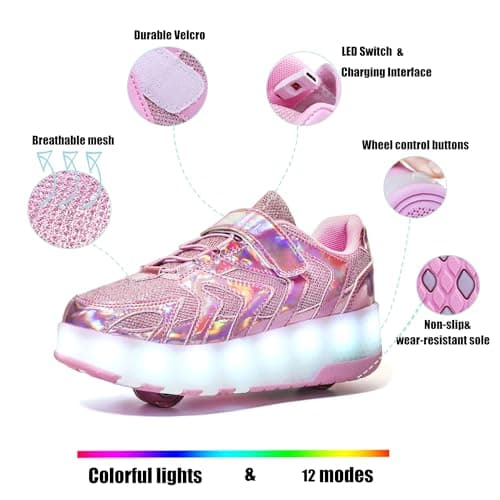 Nsasy Kids Roller Shoes Boy Girl Sneakers with Wheels Become Sport Sneaker with Led for Christmas Birthday Children Show Gift 5