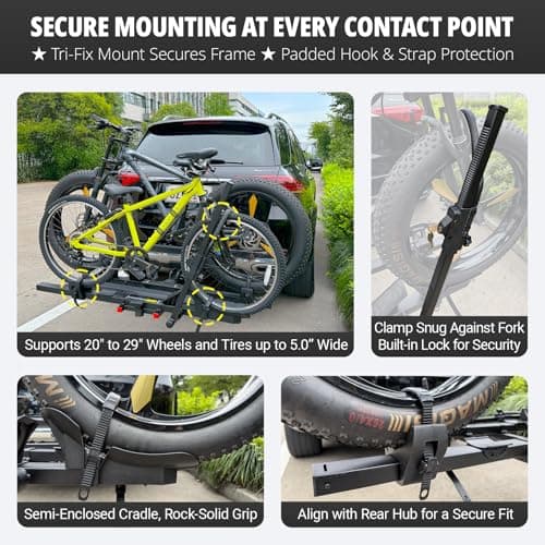 TrailV2 Plus Hitch 2 Ebike Rack with Ramp, Tilt, Fold, Anti-Theft Hitch & Wheel Locks, Heavy Duty 170 lbs Capacity, Fits 2" Receiver, Max 5" Fat Tires, Electric Bike Rack for for Car, SUV, Truck, RV 3
