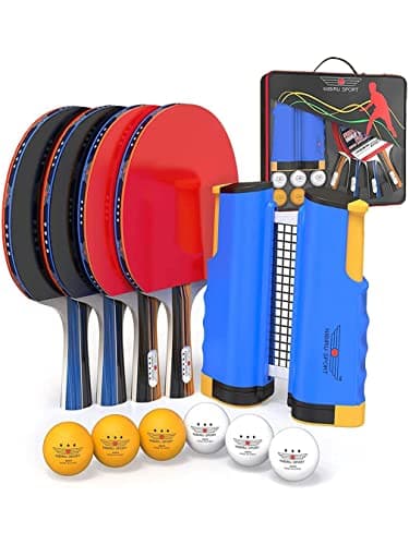 NIBIRU SPORT Professional Ping Pong Paddle Set (4-Player) - Table Tennis Paddles Set of 4 with Retractable Net, 6 Balls, and Carry Bag/Storage Case - Table Tennis Equipment & Ping Pong Accessories