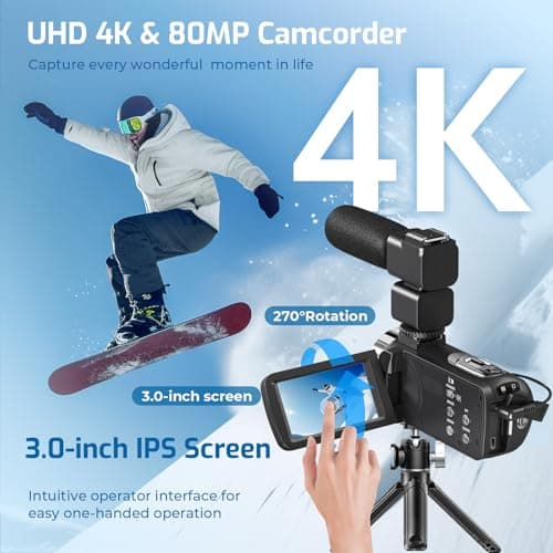 4K Video Camera Camcorder Ultra HD 80MP Vlogging Camera for YouTube 18X Digital Zoom Recorder IR Night Version 3.0" 270° IPS HD Screen With Handheld Stabilizer, Microphone, Remote Control, 32G SD Card 2