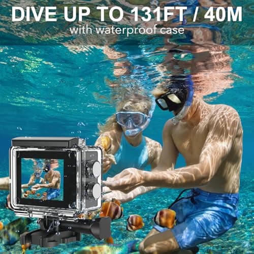 Hiicam Action Camera 5K 30FPS Waterproof Camera Underwater 131FT with EIS WiFi App Remote Control 64GB Card 170° Wide Angle Sports Helmet Bike Video Black with 64GB Card 3
