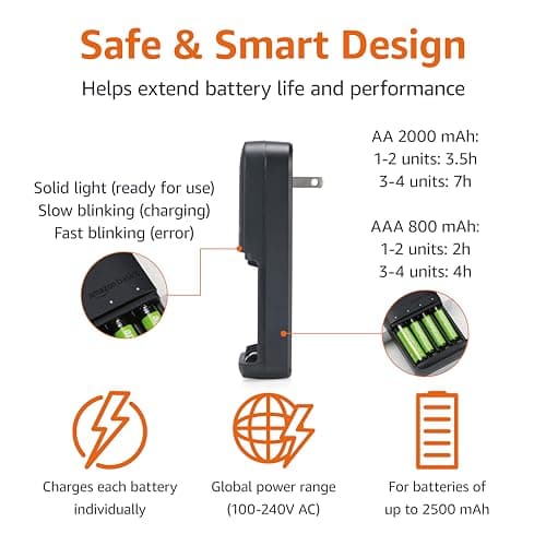 Amazon Basics Battery Charger for Rechargeable AA and AAA NiMh Batteries - NA Plug, 4-Bay, Black 2