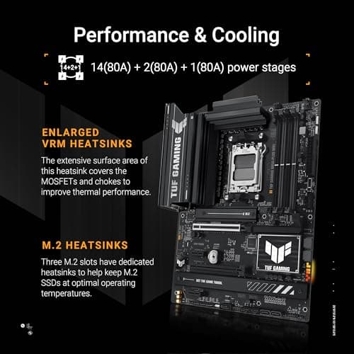 ASUS TUF Gaming B850-PLUS WiFi AMD AM5 B850 ATX Motherboard, 14+2+1 80A Stages, AI Ready, DDR5, PCIe 5.0, 3X M.2, Wi-Fi 7, 2.5Gb LAN, DisplayPort, HDMI™, USB 10Gbps & 20Gbps Type-C®, BIOS Flashback™ 3