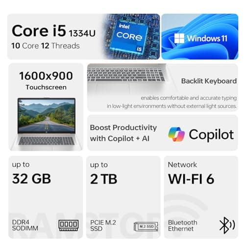 HP 2025 17t Business Professional Rose Gold Laptop, 17.3" HD+ Touchscreen, Intel Core i5-1334U, 16GB RAM, 1TB SSD, Webcam, FP Reader, Backlit KB, HDMI, Wi-Fi 6, Windows 11 Pro 2