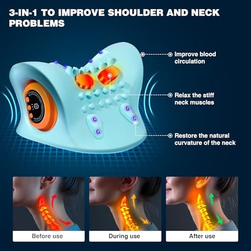 GYSIEN Neck Massager 2025, Neck and Shoulder Relaxer with Heat, 3 Modes, Portable Pillows for Pain Relief and Muscle Relax, 26° Angle Cervical Traction Device for Back, Shoulder 2