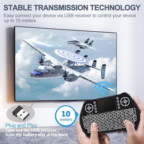 EASYTONE Backlit Mini Wireless Keyboard with Touchpad Mouse Combo Remote Control with Rechargeable Li-ion Battery and Multimedia Keys for Android TV Box HTPC PS3 Smart TV PC X-Box Linux Windows MacOS 2