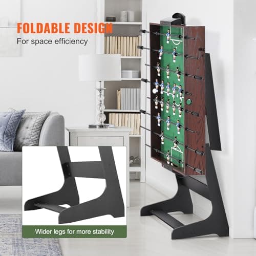 VEVOR Folding 48" Foosball Table, 42" Standard Size, Indoor Full Size, Walnut Wood, 4 Players, Includes 2 Balls 4