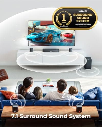 ULTIMEA 7.1ch Sound Bar with Dolby Atmos, Surround Sound System for TV with 4 Surround Speakers, Sound Bar for Smart TV with App Control, Soundbar with Subwoofer for Home Theater, HDMI eARC, Aura A60 2