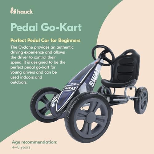 Hauck Cyclone Pedal Go Kart with Adjustable Bucket Seat for Kids Ages 4 to 8, S.W.A.T. 2