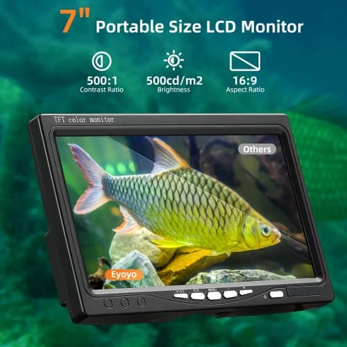 Eyoyo Underwater Fishing Camera 7 inch LCD Monitor Fish Finder Waterproof 1000TVL Fishing Camera 12pcs Infrared Lights for Lake, Boat, Ice Fishing 2
