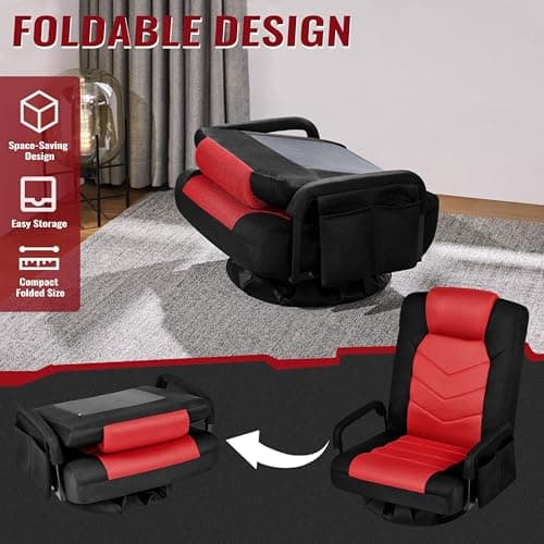 Yaheetech Floor Gaming Chair Swivel Video Game Chair Multipurpose Lazy Lounger Couch for Playing Games, TV, Reading with 6 Adjustable Position, Side Pocket, Armrest Handles 5
