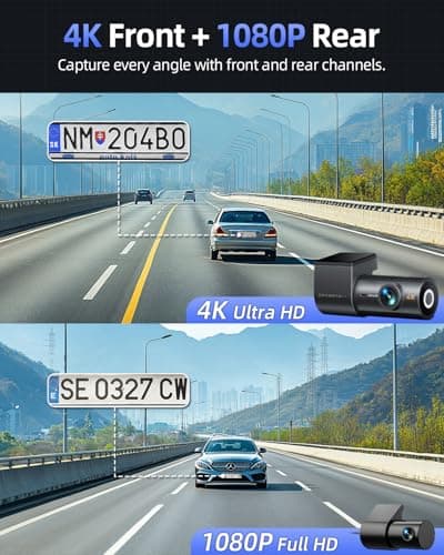 4K Dash Cam Front and Rear, 64GB SD Card, 1.5” IPS Display Car Camera, 5Ghz WiFi+App Control, Night Vision, 24H Parking Mode, G-Sensor, WDR, 170° Wide Angle, 4K+1080P Dual Dash Camera for Cars 2
