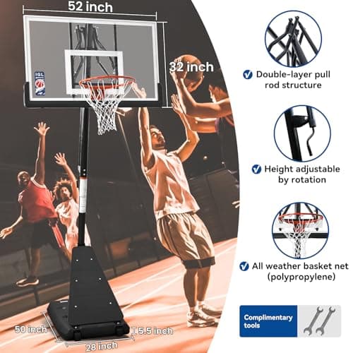 IGL Basketball Hoop Outdoor with 52 Inch Shatterproof Backboard, 10FT Height Portable Basketball Hoop Outdoor, Adjustable Basketball Goal System (Black) 3
