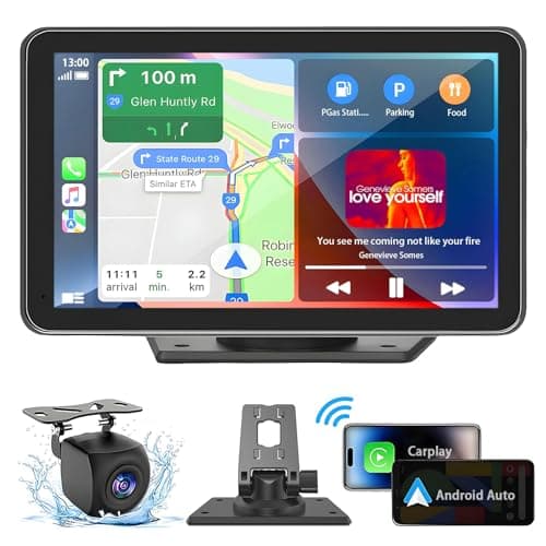 Portable Carplay Screen for Car, 7" Wireless Carplay & Android Auto with Bluetooth, HD Backup Camera, GPS Navigation, Siri, FM, AUX, Mirror Link for All Vehicles