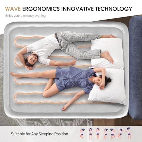 DIVON Air Mattress Queen with Built in Pump,Blow Up Mattress with Wave Pattern in 3 Mins,18'' Quick Inflatable Mattress, Luxury Airbed for Home&Camping,Black,660lbs 3