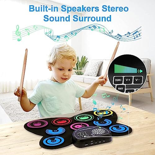 9-Pads Electronic Drum Set with Headphone Jack Speaker Drumsticks & Pedals, Holiday Gifts for Kids 3