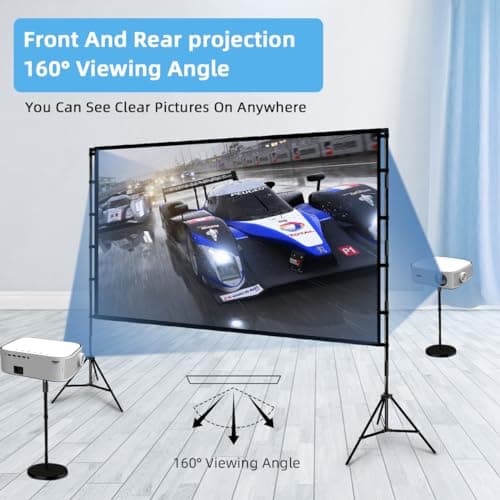 Projector Screen and Stand, Towond 120 inch Portable Projector Screen Indoor Outdoor Movie Screen 16:9 4K HD Wrinkle-Free Lightweight Projection Screen with Carry Bag for Backyard Movie Night 5