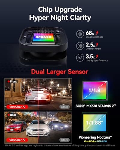 REDTIGER ViewClear 70 4K+2.5K Dash Cam Front and Rear, STARVIS 2 IMX678 x Noctura™ Sensor, Dual HDR Hyper Night Clarity, 5.8GHz WiFi 6, 30MB/S Fast Download, Dash Camera with 24H Parking Monitor 3