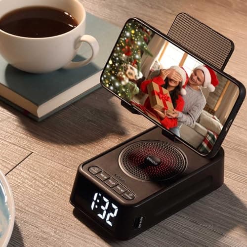 Gifts for Men Women, Phone Stand with Bluetooth Speaker&Clock, Birthday Gifts for Him, Phone Holder with Wireless Speaker, Ideal for Dad Mom Husband Boy, Cool Tech Gadget for Men 4