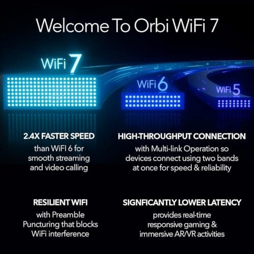 NETGEAR Orbi 970 Series Quad-Band WiFi 7 Mesh Network System (RBE973S), Router + 2 Satellite Extenders, Security Features, Up to 27Gbps, Covers Up to 10,000 sq. ft., 200 Devices, 10 Gig Internet Port 5