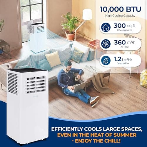 SereneLife Small Air Conditioner Portable 10,000 BTU with Built-in Dehumidifier - Portable AC unit for rooms up to 450 sq ft - WiFi app + Remote Control, Window Mount Exhaust Kit 3