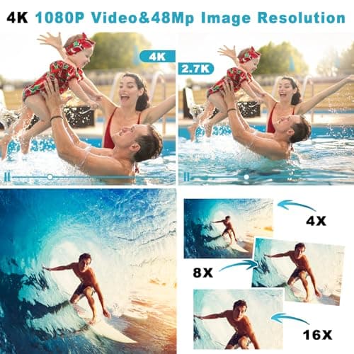 Underwater Camera 4K 48MP Waterproof Digital Camera with 32GB Card, Dual-Screen Selfie (Front & Rear), 10FT/3M Dive for Snorkeling, Surfing, Rafting, Swimming, Travel 4