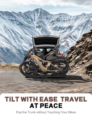 Young Bike Rack Hitch for Car - 2-Bike Heavy Duty Platform Carrier with 200lb Capacity, Smart Tilting & Easy Fold for SUV, Minivan and RV, Fits 5-Inch Fat Tires. 5