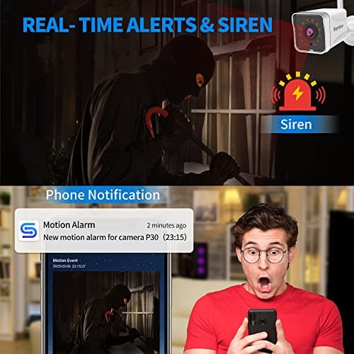 Septekon 4 Pack Outdoor Security Camera 2K，WiFi Cameras for Home Security Outside with Motion Detection Tracking, Night Vision, Two-Way Audio, IP66 Weatherproof, 2.4GHz Wi-Fi, Compatible with Alexa 3