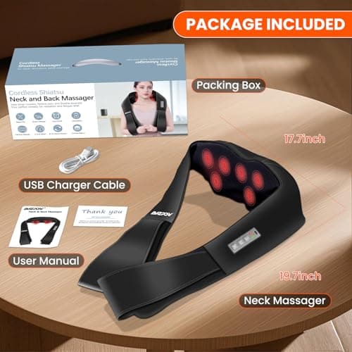 AMZPONY® Cordless Neck Massager for Pain Relief Deep Tissue, Rechargeable Shiatsu Neck and Back Massager with Heat Kneading Shoulder Massage for Body Muscle Pain Relief,Gifts for Dad Mom Friends 7