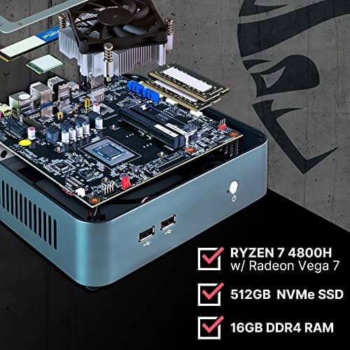 Shinobi Mini PC Computer | 4K Streaming Media Center + Mini Gaming PC | AMD Ryzen 7 (8-Core) + Radeon Vega 7 iGPU | 16GB DDR4 RAM | 512GB NVME SSD | Wi-Fi 6 + BT | Windows 11 Pro 2