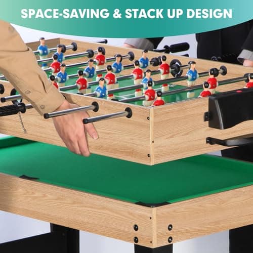 Rioloiuy 12-in-1 Game Table for Home - Foosball Table, Air Hockey Table, Pool Table & More! - Ideal for Game Rooms and Family Game Nights!, Wood-1 2